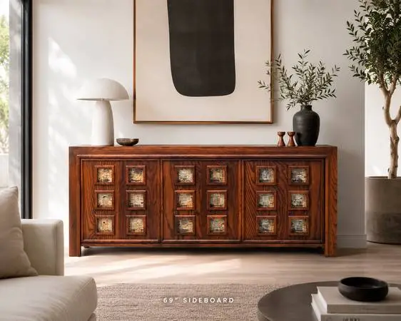 Postmodern Brutalist Wood Sideboard Credenza TV Stand Media Console