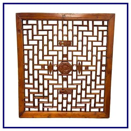 Chinese Carved Wood Geometric Lattice Panel, Antique