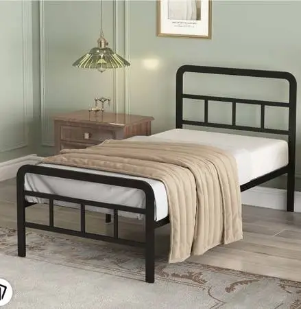 Used Twin Bed Metal Frame with Headboard with used mattress, Black