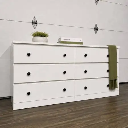 HUGE White 6-Drawer Dresser w/ Black Knobs, Excellent Condition