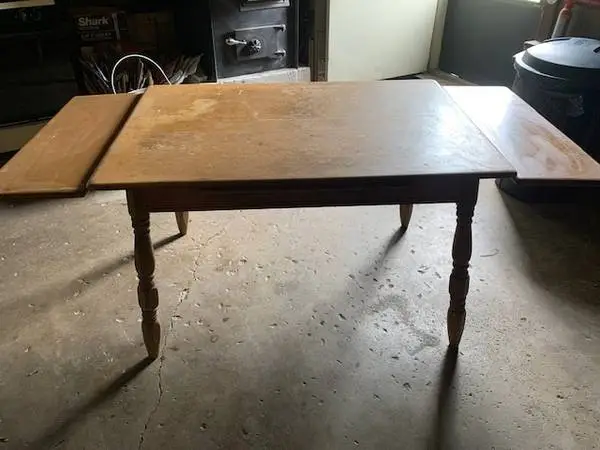 ANTIQUE PULL OUT SIDES TABLE HEAVY SOLID WOOD
