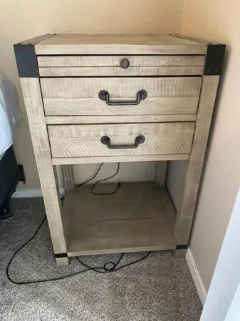 Solid Wood Nightstand with Pull-Out Tray + 2 Drawers + 1 Shelf