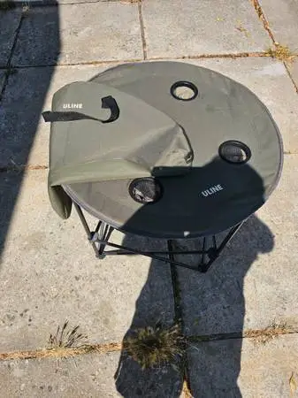 Round Folding Canvas Camp Table With 4 Cup Holders And Carrying Bag