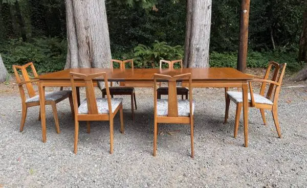 Mid-Century Modern Walnut Drexel Pavilion Dining Set Table 6 Chairs