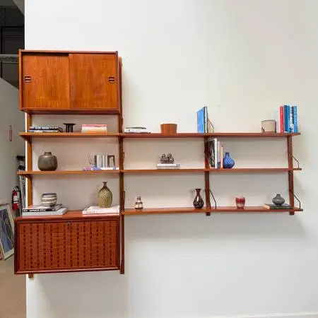 Danish Modern Poul Cadovius Teak 3 bay Wall Shelving