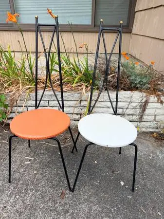 Mid-Century Modern Wrought Iron High Back Chairs - Pair