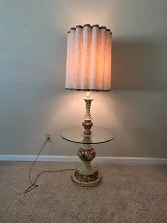 Vintage 1970s Hollywood Regency Ceramic Floor Lamp Table Combo - Worki