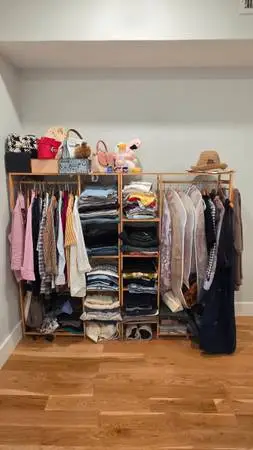 Bamboo Garment Racks with 6 Tier Storage Shelves & Hanging Rod