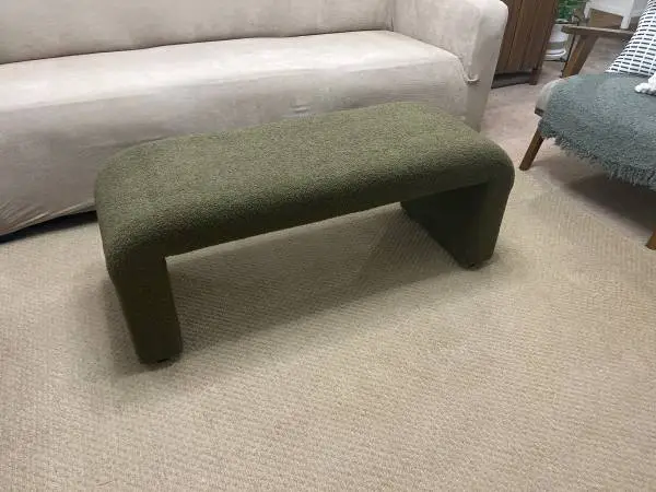 Modern green boucle waterfall bench.