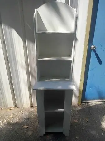 Tall narrow all white wood shelf.solid wood very strong