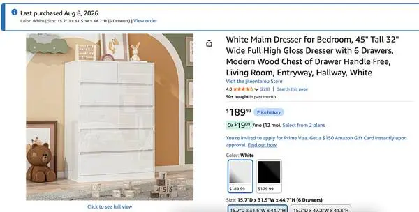 6 DRAWER MALM-LIKE DRESSER - BRAND NEW - MUST PICK UP