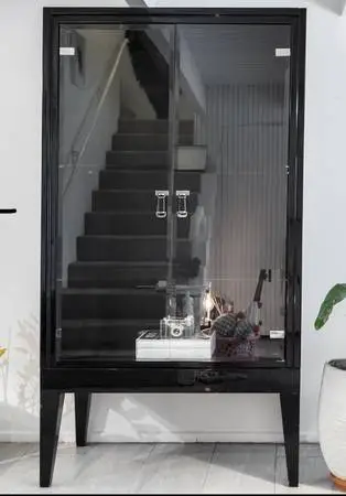 FENDI brand furniture black lacquer cabinet glass doors shelves wood f