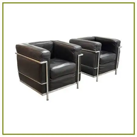 Le Corbusier Style Cube Lounge Chairs, Pair