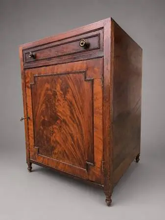 Antique Regency Confiturier Flame Grain Mahogany Cabinet