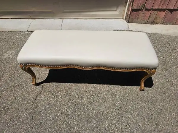 Lewis Mittman Large Wood Leather Ottoman Bench Stool 19 Tall, 48x18