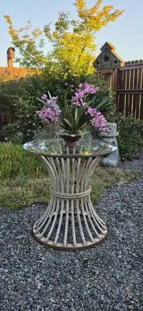 Vintage MCM Iron Table Base Glass Top Outdoor Furniture Patio Furniture