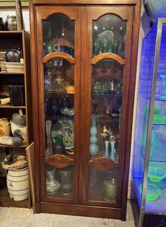 2 door vintage oak and glass display case