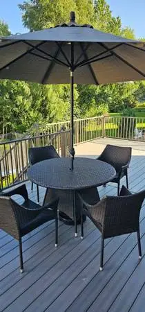 *READ* Weather Outdoor Patio Dining Set Chairs Table Umbrella Wicker