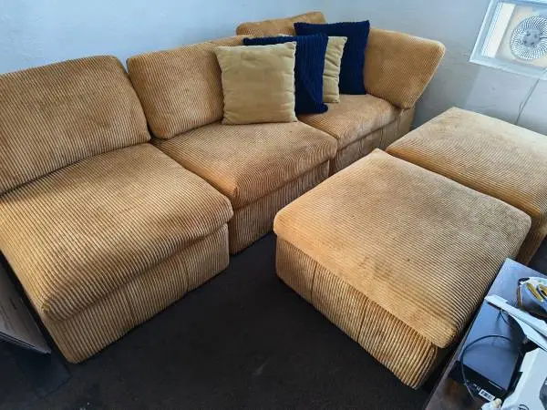 Firm nice sofa and two ottomans - just washed