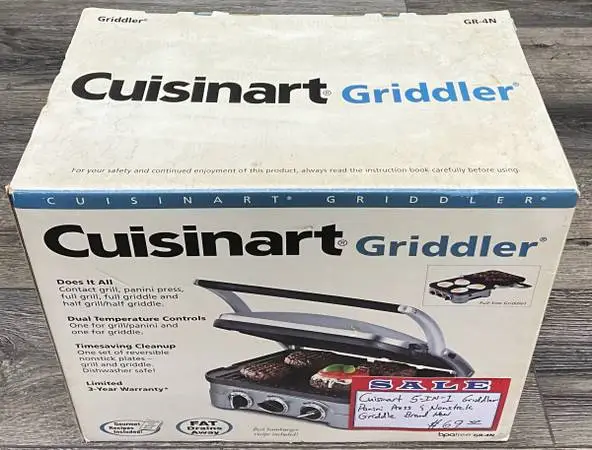 Cuisinart 5-in-1 Griddler Panini Press & Nonstick Griddle Brand New