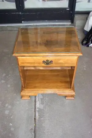 Ethan Allen maple nightstand with glass top