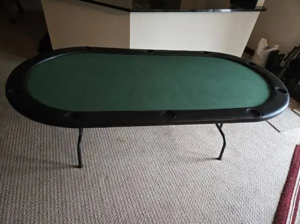 84X42 Poker Table, Oval 9 Player Texas Holdem Green Felt Cup Holders