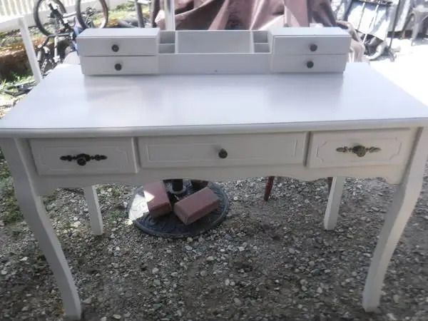 Modern White Desk w/ 3 Drawers and Backsplash Storage