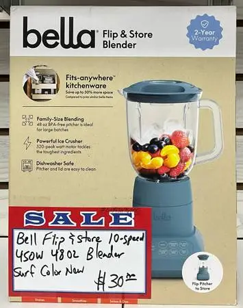Bella Flip & Store 10-Speed 450W 48oz Blender Surf Color New