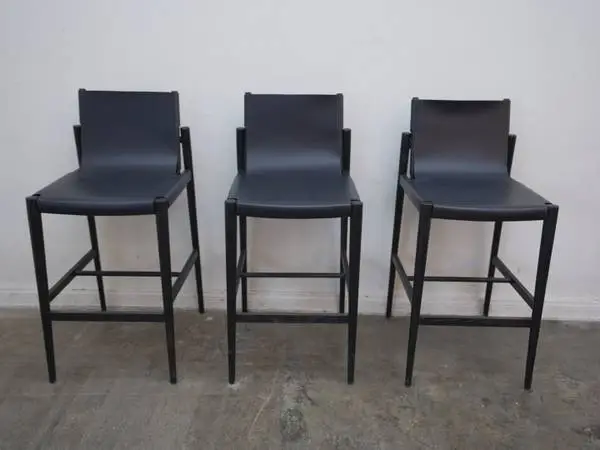 Set of 3 Arhaus Black Wood and Leather Bar Stools $899.00 20W  x 21