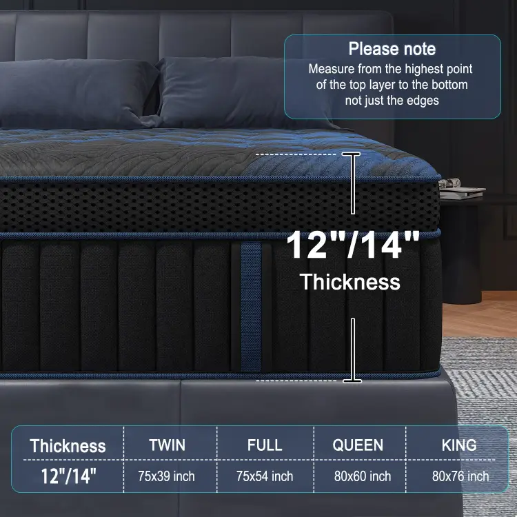12 Inch Hybrid Mattress in a Box, Gel Memory Foam and Pocket Spring Mattress, Medium Firm Mattress
