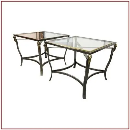 Hollywood Regency Glass Top Lion Head Accent Tables, Pair