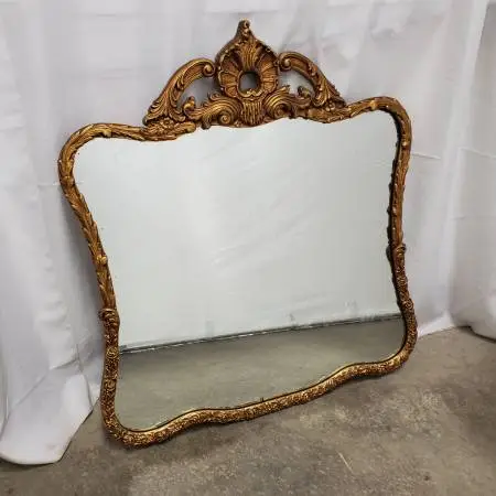 Vintage Rococo Revival Gilt Plaster Cartouche Shaped Mirror