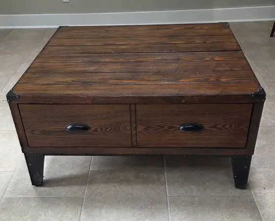 Large 38x38 Oak Coffee Table with Storage