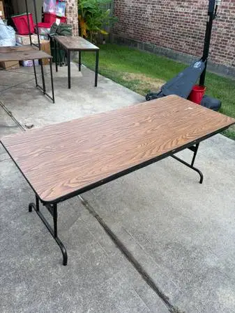Foldable Party tables. Metal framing with wood top. Good shape! $15