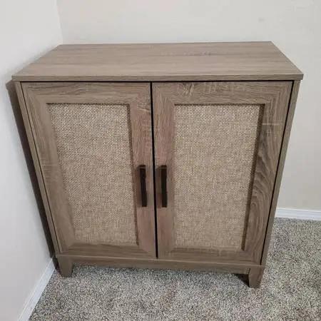 NEW Accent Storage Cabinet with Rattan Doors And Shelf