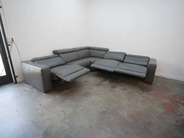 Grey Leather Recliner Sectional Sofa w/ Adjustable Headrest $1,499.00