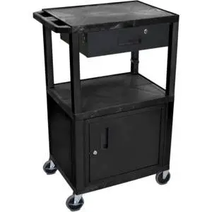 Luxor WT42C2E-B/WTD AV Cart, 42H 3 Shelves Cab Drawer - Black WT42C2E