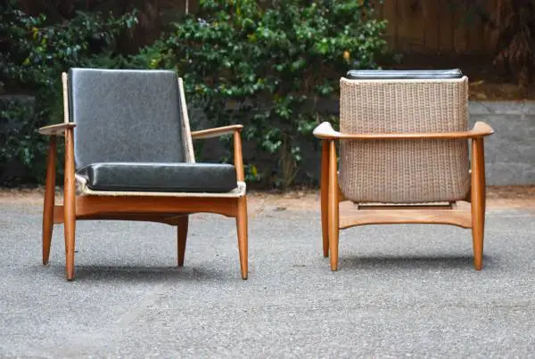 Restored pair of Lawrence Peabody wicker mid-century lounge chairs