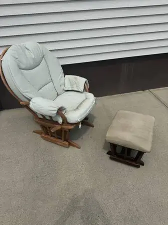 Household Wooden Living Room Rocking Gliding Chair With Ottoman