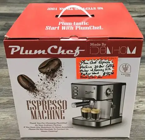Plum Chef Espresso Machine 20 Bar Coffee Maker W/ Foaming Milk Frother Wand