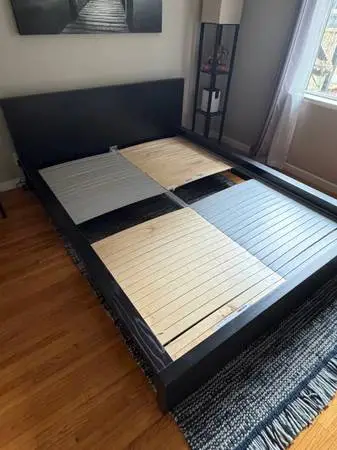 IKEA malm queen size bed frame with bed slats.