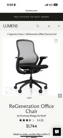 5 x New Knoll Regeneration Office Chair