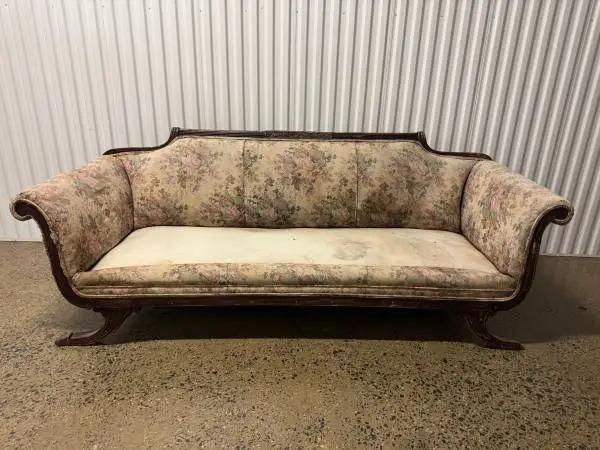 Antique mahogany carved Duncan Phyfe style sofa