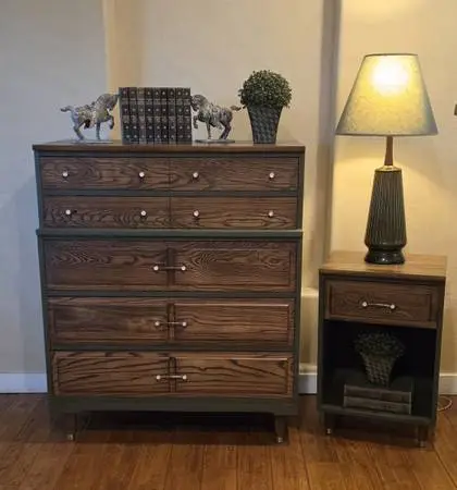 Newly Refinished LA Period Modern Dresser and Side Table Nightstand