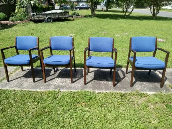 Mid Century Chairs, solid walnut Frames, Rich Blue upholstery $65 each