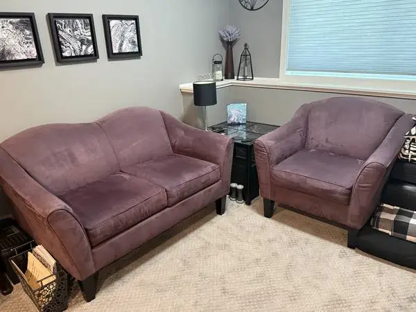 Plum Fabric Love Seat Sofa and Chair