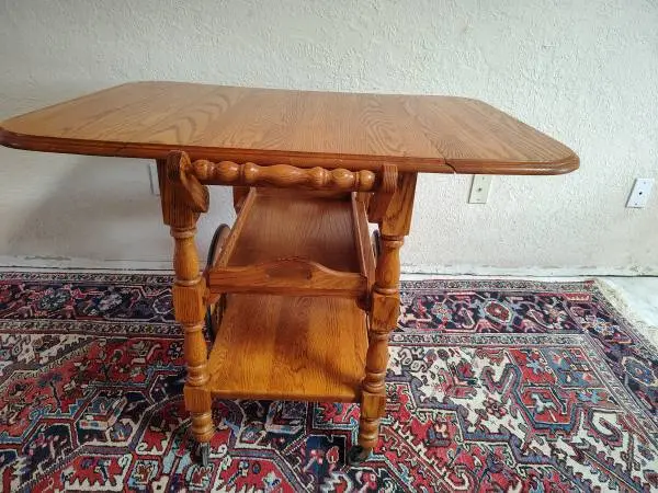 Ethan Allen Early American Solid Maple Drop-Leaf Tea Cart