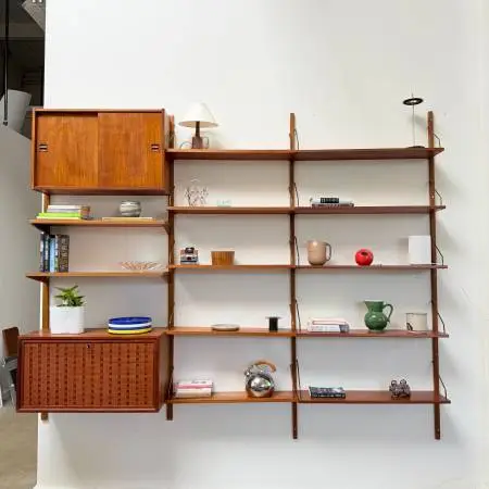 Danish Modern Poul Cadovius Modular Teak 3 bay Wall Shelving System