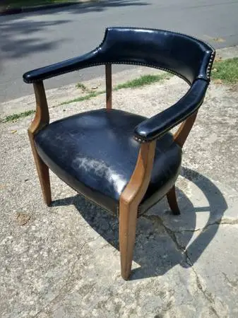 Formal Club chair, Black upholstery, Brass Nail Head Trim