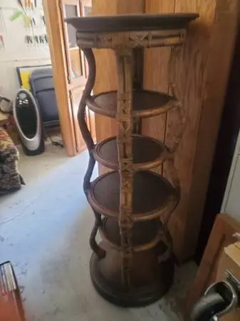 Vintage bamboo rattan display stand